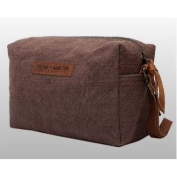 Unisex Toiletry Canvas Bag with Leather Handles - Picture 1 of 7